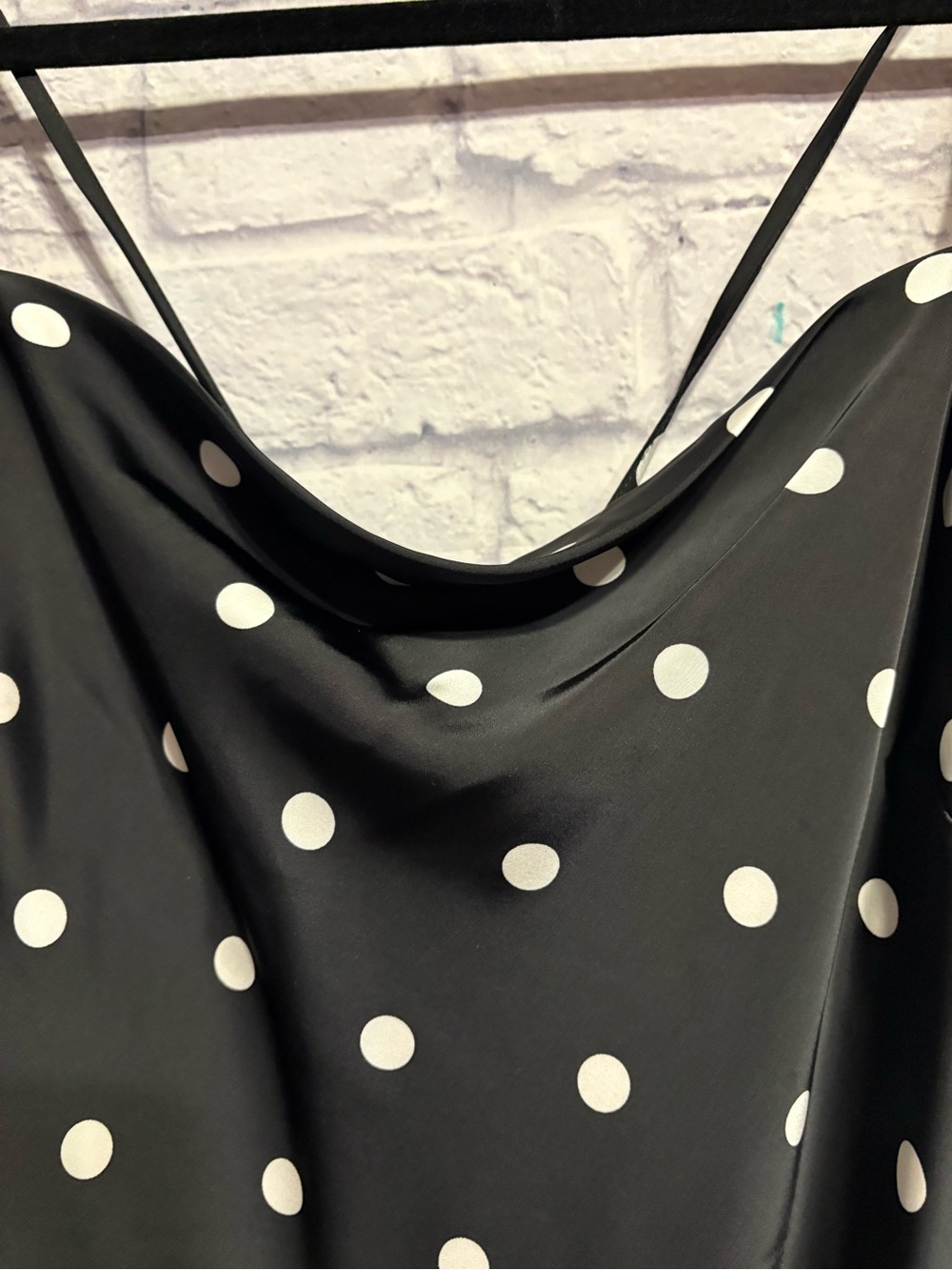 Black Polka Dot Satin Cowl Neck Slip Dress Size 8 - Picture 3 of 7